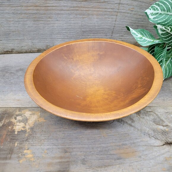 Vintage Wooden Bowl 8" Ovoid Pedestal MCM Farmhouse Bowl Woodcroftery - Picture 9 of 12